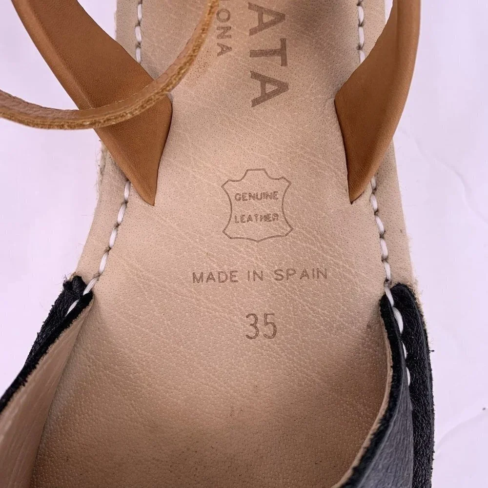 VISCATA BARCELONA Brown & Black Leather Espadrille Sandals Size 35